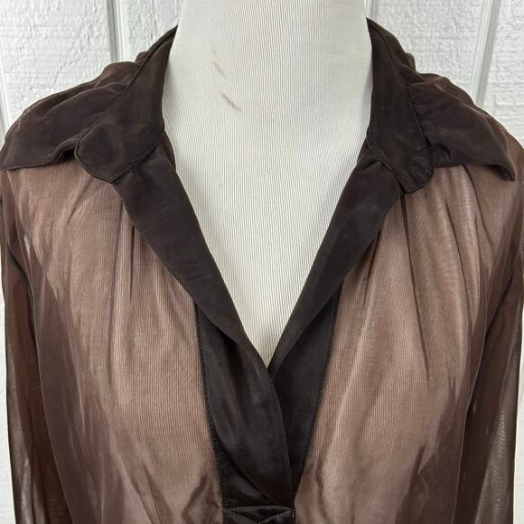 Janet Howard Sheer Grunge Minimalist Blouse Top Women Long Sleeve Brown Large - Picture 4 of 9